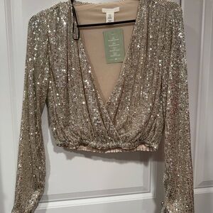 H&M Gold Sequin Long Sleeve Blouse -113